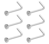 Kiethleasa 20G & 18G Nose Rings - Black, Silver & Gold Stainless Steel Studs & Screws - L Shaped & Bone Nose Rings Set - Clear CZ Nostril Piercing Jewelry, Stainless Steel, cubic zirconia