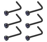 Kiethleasa 20G & 18G Nose Rings - Black, Silver & Gold Stainless Steel Studs & Screws - L Shaped & Bone Nose Rings Set - Clear CZ Nostril Piercing Jewelry, Stainless Steel, cubic zirconia