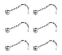 Kiethleasa 20G & 18G Nose Rings - Black, Silver & Gold Stainless Steel Studs & Screws - L Shaped & Bone Nose Rings Set - Clear CZ Nostril Piercing Jewelry, Stainless Steel, cubic zirconia