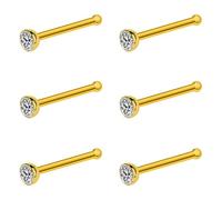 Kiethleasa 20G & 18G Nose Rings - Black, Silver & Gold Stainless Steel Studs & Screws - L Shaped & Bone Nose Rings Set - Clear CZ Nostril Piercing Jewelry, Stainless Steel, cubic zirconia