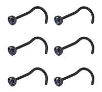 Kiethleasa 20G & 18G Nose Rings - Black, Silver & Gold Stainless Steel Studs & Screws - L Shaped & Bone Nose Rings Set - Clear CZ Nostril Piercing Jewelry, Stainless Steel, cubic zirconia