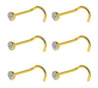 Kiethleasa 20G & 18G Nose Rings - Black, Silver & Gold Stainless Steel Studs & Screws - L Shaped & Bone Nose Rings Set - Clear CZ Nostril Piercing Jewelry, Stainless Steel, cubic zirconia