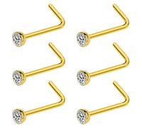 Kiethleasa 20G & 18G Nose Rings - Black, Silver & Gold Stainless Steel Studs & Screws - L Shaped & Bone Nose Rings Set - Clear CZ Nostril Piercing Jewelry, Stainless Steel, cubic zirconia