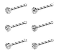 Kiethleasa 20G & 18G Nose Rings - Black, Silver & Gold Stainless Steel Studs & Screws - L Shaped & Bone Nose Rings Set - Clear CZ Nostril Piercing Jewelry, Stainless Steel, cubic zirconia