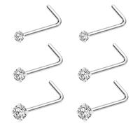 Kiethleasa 20G Nose Ring 316L Surgical Steel Nose Ring Studs, L Shaped Corkscrew Bone Nose Ring Studs for Women Men 2mm 2.5mm 3mm CZ Small Nose Piercing Jewelry Stud Black Silver Gold Christmas Nose