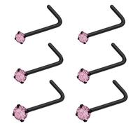 Kiethleasa 20G Nose Ring 316L Surgical Steel Nose Ring Studs, L Shaped Corkscrew Bone Nose Ring Studs for Women Men 2mm 2.5mm 3mm CZ Small Nose Piercing Jewelry Stud Black Silver Gold Christmas Nose