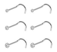 Kiethleasa 20G Nose Ring 316L Surgical Steel Nose Ring Studs, L Shaped Corkscrew Bone Nose Ring Studs for Women Men 2mm 2.5mm 3mm CZ Small Nose Piercing Jewelry Stud Black Silver Gold Christmas Nose