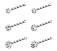 Kiethleasa 20G Nose Ring 316L Surgical Steel Nose Ring Studs, L Shaped Corkscrew Bone Nose Ring Studs for Women Men 2mm 2.5mm 3mm CZ Small Nose Piercing Jewelry Stud Black Silver Gold Christmas Nose