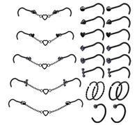 Kiethleasa 20G Nose Ring Piercing Chain Stainless Steel Across Nostril Jewelry With CZ Hoop Bone Screw L Shaped Stud for Women Men High Bridge Jewelry, Stainless Steel, cubic zirconia