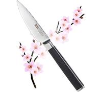 Kietsu All Purpose Vegetable Kitchen Paring Knife - 9cm / 3.5” Blade. Premium Stainless Steel with Laser Etched Damascus Effect. Traditional Japanese Teardrop Comfort Handle. 10 Yr Guarantee