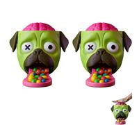 KIEYIQE Candy Creeper Zombie Pug Candy Dispenser, Brain Press Halloween Candys Machine, Works with Popular Candys, Spring-Loaded Action for pug lovers, Reusable Pugs Sweet Jar Home Decor (2pcs)