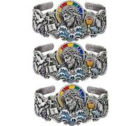 KIEYIQE The Artisan Jesus & Holy Symbols Cuff Bracelet, Jesus & Cross Religious Bangle, Christian Jesuss Bracelet with Sacred Objects, Adjustable Bracelets, for Men Women Religious Believers (3pcs)