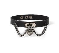 KIFEDSLJ Black Leather Choker Collar Punk Gothic Heart O-ring Slip Chain Long Necklace for Women Men Cosplay Concert Party, Faux Leather, faux leather