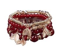 KIFEDSLJ Bohemian Colorful Crystal Stone Beads Stretch Bracelets MultiLayer Leaf Charm Stackable Beaded Bracelets for Women Vaction Jewelry, elastic, Crystal, no gem
