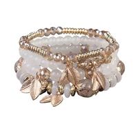 KIFEDSLJ Bohemian Colorful Crystal Stone Beads Stretch Bracelets MultiLayer Leaf Charm Stackable Beaded Bracelets for Women Vaction Jewelry, elastic, Crystal, no gem