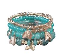 KIFEDSLJ Bohemian Colorful Crystal Stone Beads Stretch Bracelets MultiLayer Leaf Charm Stackable Beaded Bracelets for Women Vaction Jewelry, elastic, Crystal, no gem