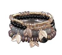 KIFEDSLJ Bohemian Colorful Crystal Stone Beads Stretch Bracelets MultiLayer Leaf Charm Stackable Beaded Bracelets for Women Vaction Jewelry, elastic, Crystal, no gem