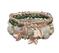 KIFEDSLJ Bohemian Colorful Crystal Stone Beads Stretch Bracelets MultiLayer Leaf Charm Stackable Beaded Bracelets for Women Vaction Jewelry, elastic, Crystal, no gem