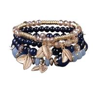 KIFEDSLJ Bohemian Colorful Crystal Stone Beads Stretch Bracelets MultiLayer Leaf Charm Stackable Beaded Bracelets for Women Vaction Jewelry, elastic, Crystal, no gem