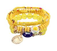 KIFEDSLJ Bohemian Stretch Beads Bracelets Multilayer Evil Eye Hamsa Hand Bracelet Boho Charms Stretch Stackable Bracelet Handmade Multicolor Crystal Beaded Lucky Protection Bangles Strand Bracelet,