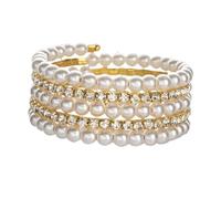 KIFEDSLJ Imitation Pearl Wrap Bracelet 1920s Gatsby Multilayer Crystals Pearl Wrist Bangle for Women Wedding Jewelry, elastic, imitation pearl, no gem