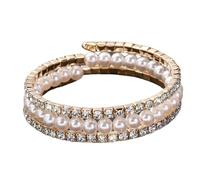 KIFEDSLJ Imitation Pearl Wrap Bracelet 1920s Gatsby Multilayer Crystals Pearl Wrist Bangle for Women Wedding Jewelry, elastic, imitation pearl, no gem