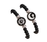 KIFEDSLJ Luminous Sun and Moon Couple Bracelet Matching Braided Leather Rope Beaded Moon Sun Bracelet for Long Distance Jewelry, elastic, Leather, no gem