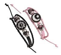 KIFEDSLJ Luminous Sun and Moon Couple Bracelet Matching Braided Leather Rope Beaded Moon Sun Bracelet for Long Distance Jewelry, elastic, Leather, no gem