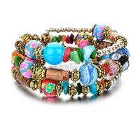 KIFEDSLJ Multilayer Irregular Agate Beads Charm Bracelets Boho Vintage Yoga Turquoise Bangles for Women Jewelry, elastic, no gem