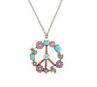 KIFEDSLJ Peace Sign Necklace 70s 80s Retro Boho Turquoise Beads Flower Pendant Necklace Hippie Jewelry, Wood, No Gemstone