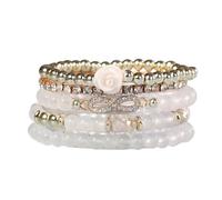 KIFEDSLJ Rose Flower Charms Stackable Bracelets Multilayer Colorful Crystal Gold Beaded Flower Stretch Bracelet for Women Jewelry, elastic, Crystal, no gem