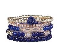 KIFEDSLJ Rose Flower Charms Stackable Bracelets Multilayer Colorful Crystal Gold Beaded Flower Stretch Bracelet for Women Jewelry, elastic, Crystal, no gem