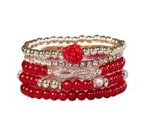 KIFEDSLJ Rose Flower Charms Stackable Bracelets Multilayer Colorful Crystal Gold Beaded Flower Stretch Bracelet for Women Jewelry, elastic, Crystal, no gem