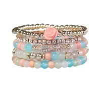 KIFEDSLJ Rose Flower Charms Stackable Bracelets Multilayer Colorful Crystal Gold Beaded Flower Stretch Bracelet for Women Jewelry, elastic, Crystal, no gem