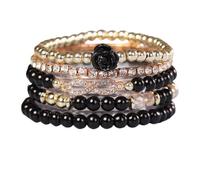 KIFEDSLJ Rose Flower Charms Stackable Bracelets Multilayer Colorful Crystal Gold Beaded Flower Stretch Bracelet for Women Jewelry, elastic, Crystal, no gem