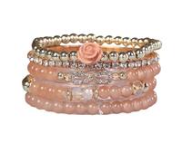 KIFEDSLJ Rose Flower Charms Stackable Bracelets Multilayer Colorful Crystal Gold Beaded Flower Stretch Bracelet for Women Jewelry, elastic, Crystal, no gem