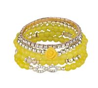 KIFEDSLJ Rose Flower Charms Stackable Bracelets Multilayer Colorful Crystal Gold Beaded Flower Stretch Bracelet for Women Jewelry, elastic, Crystal, no gem