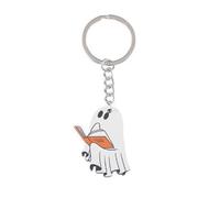 KIFEDSLJ Wooden Halloween Ghost Keychain Cute Ghost Books Keyring for Women Handbag Car Accessories, B