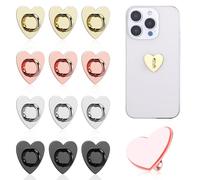 Kifmurase 12 Pcs Cell Phone Finger Ring Heart Phones Grip, Adhesive Metal Phone Finger Grips Loop Stand Heart Grip Holder, Cute Hearted Cell Accessories Fingers Grips for DIY Phone-Case Pad Tablet