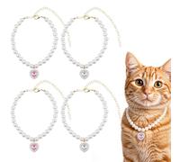 Kifmurase 2 Pcs Cat Dog Pearl Collar, Small Heart Shaped Rhinestone Pet Necklace, Pink White Diamond Kitten Collar Jewelry Accessories for Cute Cats Small Dogs Puppy in Wedding Party