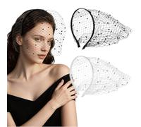 Kifmurase 2 Pcs White and Black Mesh Veil Fascinator Headband, Retro Funeral Veil with Rhinestones 1920s Mesh Veils with Thin Headband for Girls Women Costume Accessories