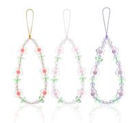 Kifmurase 3 Pcs Flower Phone Charms, Cute Flower Beaded Phone Lanyard, Stationery Decoration Y2K Beaded Camera Colorful Strap Lanyard Aesthetic Cell Strap Keychain Charm for Women Men Phones Decor