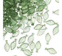 Kifmurase 300Pcs Green Leaf Bead Charms, Transparent Acrylic Leaves Pendants with Hole, Small Plastic Green Plant Tree Leaves Charms for Earring Bracelet Necklace Jewelry Making DIY Craft