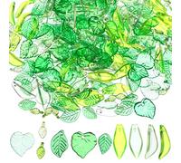 Kifmurase 320 Pcs Green Acrylic Leaf Beads Transparent Maple Leaves Pendants Cute Tiny Green Leaves Bead Caps Earring Charms for Jewelry Making DIY Spring Crafts Necklaces Earring Bracelet