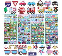Kifmurase 4 Pcs 3D Puffy Vehicle Decals, Transportation Puffy Sticker for Toddlers Kids Boys Girls, Reusable Cool Foam Cars Stickers with Fire Construction Garbage Truck Tractor Digger Bulldozer