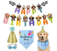 Kifmurase Dog Birthday Party Supplies, Dog Happy Birthday Decorations with Hat Boy Bow Tie Blue Bandana Banner Puppy Decor Suit for Small Medium Large Pet Dogs