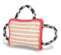 Kifmurase Durable Dog Jute Bite Pillow, 9.8“ x 6.7” Safe Biting Pad with 3 Strong Handles, Safe Tough Jute Tug of War Toy for Medium to Large Dogs Puppy Training, Red