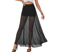 KIFOVEN Women’s Sheer Mesh Maxi Skirt High Waist Flowy A Line See Through Long Skirt, Solid Black, M