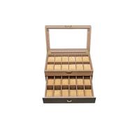 KIFSDLF 3 Styles Double Layer Watch Collection Decorative Box 24 Grid Universal Storage Box for Men Women PU Leather Watch Box(Wood Grain Box)