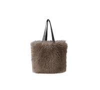 KIFSDLF Artificial Wool Women's Tote Shoulder Bag Winter Faux Fur Ladies Large Shopping Bags Soft Plush Female Furry Travel Handbags(Brown)